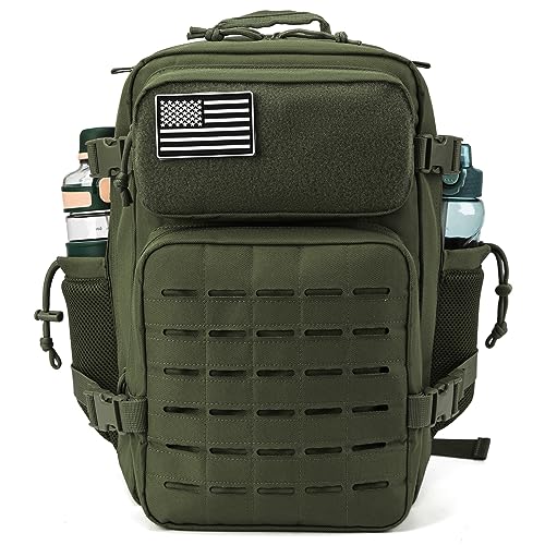 QT&QY 25L/45L Military Tactical Backpack For Men Molle Daypack 3 Day Bug Out Bag Hiking Rucksack With Bottle Holder - color: 25l Green