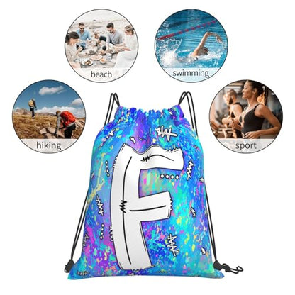 Drawstring Backpack Bag Sport Gym Sackpack Initial Blue Draw String Cinch Bags Bulk String Backpack Storage Bag for Women Men Letters F - color: Letters F