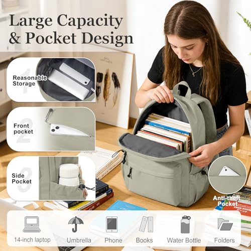 Middle School Backpack For Men Women Simple Backpack For College Students Aesthetic High School Bag Waterproof Bookbag For Teens Girls Boys（Green） - color: A4-green