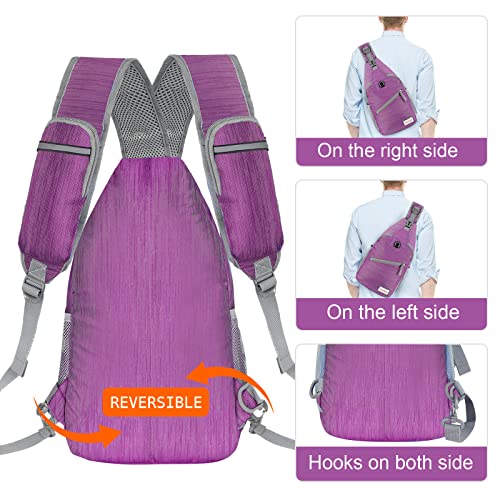 ZOMAKE Sling Bag,Small Crossbody Sling Backpack,Water Resistant Shoulder Daypack for Travel,Anti Thief Chest Bag for Hiking(Purple(Stripe)) - color: Purple(stripe)