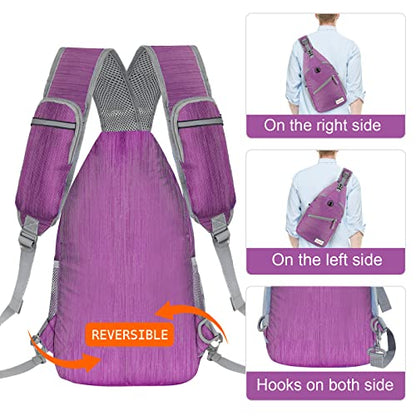 ZOMAKE Sling Bag,Small Crossbody Sling Backpack,Water Resistant Shoulder Daypack for Travel,Anti Thief Chest Bag for Hiking(Purple(Stripe)) - color: Purple(stripe)