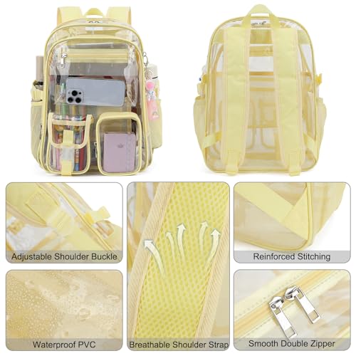 Clear Backpack Heavy Duty Transparent Backpacks Stadium Approved for School Work Sport Travel (Light Yellow) - color: Light Yellow