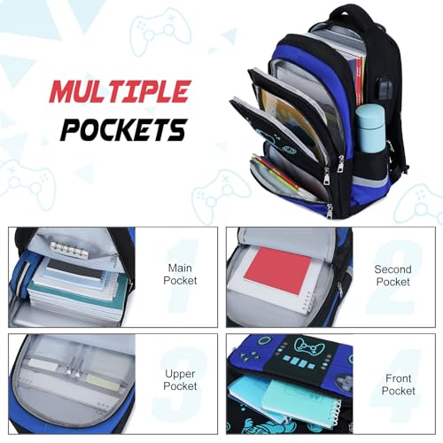 Bevalsa Backpack for School Boys, Cool Luminous Gamer Boys Schoolbag with Lunch Box & Pencil Case Set for Kids Teens Elementary Middle School, Bookbag Glow In The Dark(Blue Astronaut Backpack) - color: Blue Astronaut, style: Backpack