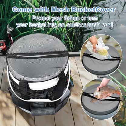 Fishing Bucket Organizer with Bucket Cover Fishing Tackle Bag with Rod & Plier Holder, Multi-Pockets for 5 Gallon Bucket Fishing Gear & Accessories Father Gifts - color: Camouflage