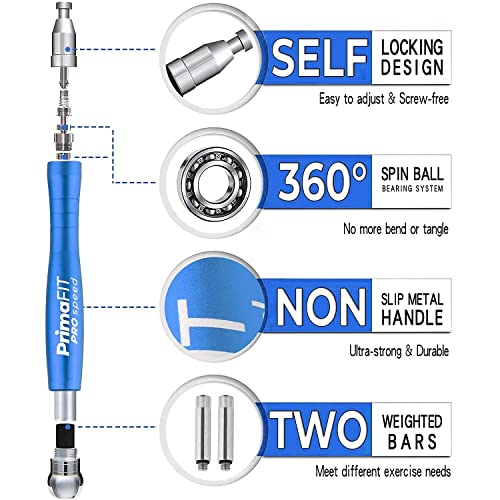 PrimaFIT Jump Rope Pro Speed Skipping Rope Adjustable Adult Jumping Rope Weighted Aluminium Handles for Double Dutch Boxing Workout Crossfit Exercise Fitness Spare Cable Weights Protectors Carry Bag - color: Blue
