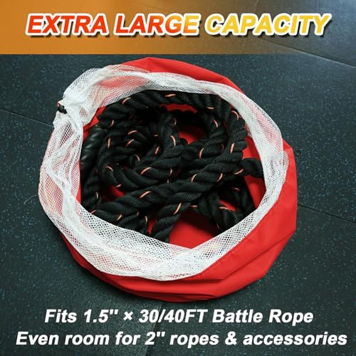 J Bryant Extra Large Battle Rope Storage Bag – Heavy-Duty Carry Sack for Training Ropes, Jump Ropes & Gym Accessories - color: Red