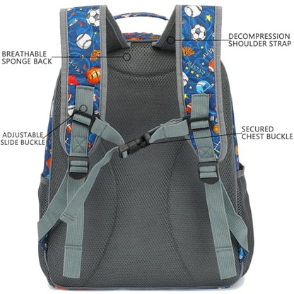 FlowFly Kids Backpack for Toddler Boys Girls, Simple Lightweight Bookbag for Daycare Kindergarten Elementary School Travel, Small Modern Bag (Large), Football - color: Football, style: Kids Large: 17l