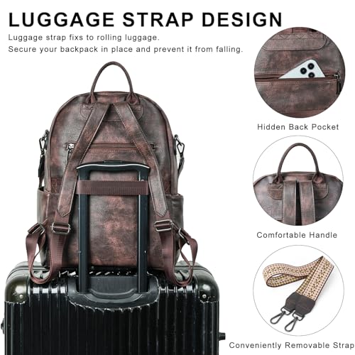 LATMAP Backpack Purse for Women Laptop Backpack, Leather Travel Back Pack Shoulder Bag Teacher College Daypack Work Handbag fits 14" Laptop, Coffee - color: Style1-coffee