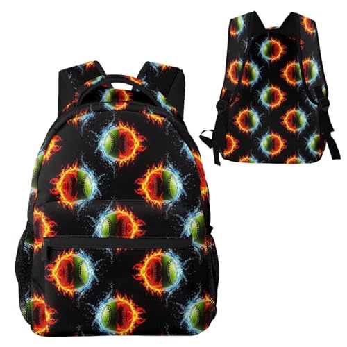 Casual Travel Backpack Ice Water Fire Flame Softball Baseballs for Men Women, Lightweight Water Resistant Commuter Daypack with Laptop Compartment and Side Mesh Pockets - color: Pattern (257)
