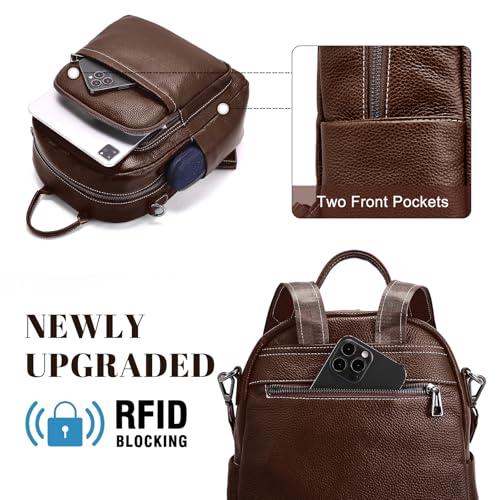 BOYATU Genuine Leather Backpack Purse for Women: Anti Theft Convertible Soft Backpacks - Elegant Womens Travel Backpack (05 Medium-Ebony Brown) - color: 05 Medium-ebony Brown