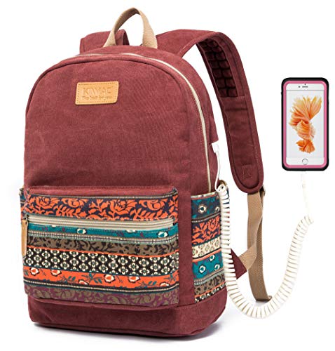 Kinmac Canvas Backpack with Massage Cushioned Straps,Travel Outdoor Backpack (Wine-Bohemian) - color: Wine-bohemian