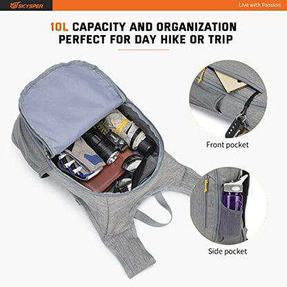 SKYSPER Small Daypack 10L/15L/20L Hiking Backpack Packable Lightweight Travel Day Pack for Women Men - color: Grey, size: 10l