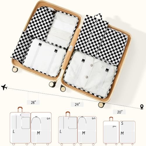 9 Set Packing Cubes for Travel Essentials - Lightweight Carry-On Luggage Organizer Bags with Shoe, Clothes & Laundry Bags for Airplane, Family & Business Travel, Black checkered - color: Black checkered