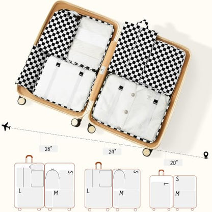 9 Set Packing Cubes for Travel Essentials - Lightweight Carry-On Luggage Organizer Bags with Shoe, Clothes & Laundry Bags for Airplane, Family & Business Travel, Black checkered - color: Black checkered