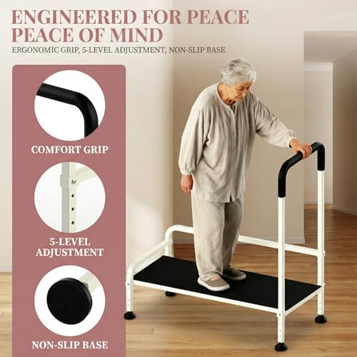 Seniors Assist Step Stool with Support Handrail, Non-Slip Platform, Height Adjustable, Multi-Purpose Household Mobility Foot Stool(Milky White) - color: Milky White
