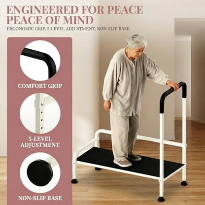 Seniors Assist Step Stool with Support Handrail, Non-Slip Platform, Height Adjustable, Multi-Purpose Household Mobility Foot Stool(Milky White) - color: Milky White