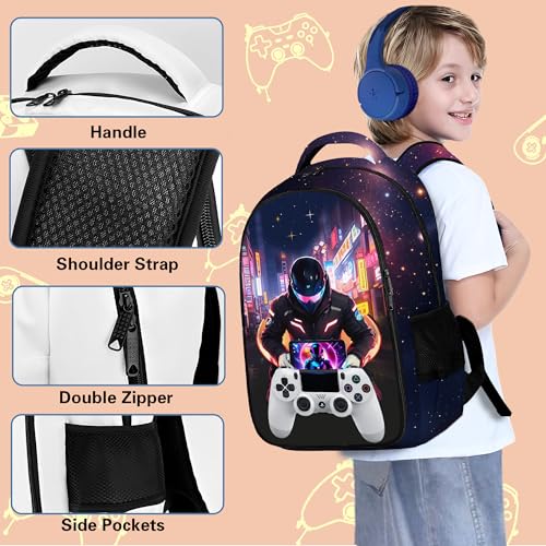 Boys Backpack with Lunch Box and Pencil Case, 3Pcs Gamer Backpack for Boys Teens, 17 Inch Large Capacity - color: GAME-MTWJ-9