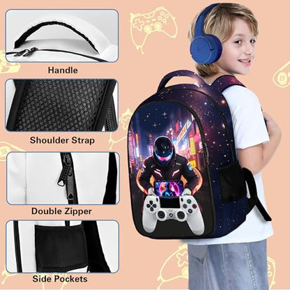 Boys Backpack with Lunch Box and Pencil Case, 3Pcs Gamer Backpack for Boys Teens, 17 Inch Large Capacity - color: GAME-MTWJ-9