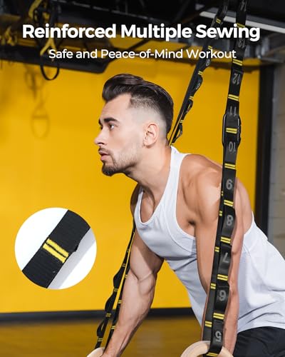 PACEARTH Gymnastics Rings 32mm Wooden Olympic Rings Support 1500lbs Locked Carabiners 9ft Double-Layer Numbered Straps Non-Slip Gym Rings with Foot Straps Door Anchor for Home Gym Full Body Workout - style: 1.25" Carabiners Rings & Daisy Chains Straps & D