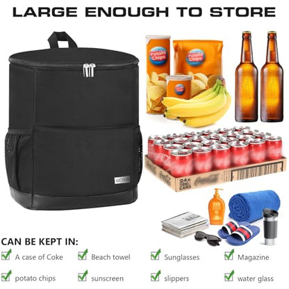 Insulated Cooler Backpack Outdoor - Leak Proof Backpack Cooler 30 Cans, Waterproof Lightweight Cooler Bag for 12h Hot/Cold Retention - Soft Cooler for Travel, Camping, Beach, Lunch - color: All-Black
