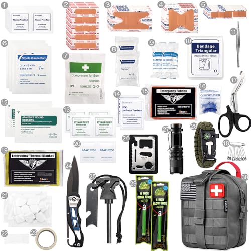 EVERLIT 250 Pieces Survival First Aid Kit IFAK EMT Molle Pouch Survival Kit Outdoor Gear Emergency Kits Trauma Bag for Camping Boat Hunting Hiking Home Car Earthquake and Adventures - color: Wolf Grey