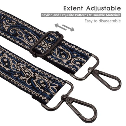 Replacement Purse Strap Shoulder Strap Adjustable Crossbody Strap for Women Crossbody Wide Shoulder Bag - color: Blue Paisley-Black Metal