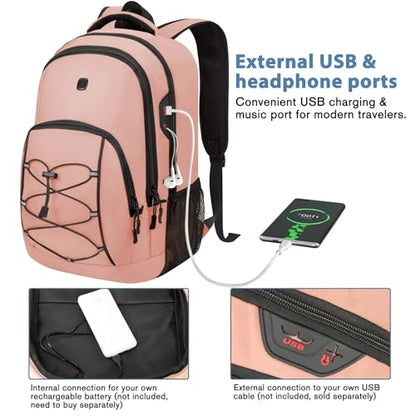 Goloni Laptop Backpack for Men Women, 17 Inch Travel Backpack with USB Charging Port, Water Resistant Lightweight Backpack with Compartments, 30L Casual Daypack,Pink - color: Pink