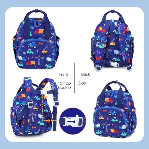 Bluboon Toddler Backpack for Girls Boys 2-4 Cute 12" Preschool Kindergarten Backpacks Kids Daycare Bags School Travel (Engineering vehicle - Royal blue, Age 2-4 (12" H not Fit A4 Folder)) - color: Engineering Vehicle - Royal Blue, size: Age 2-4 (12" H not