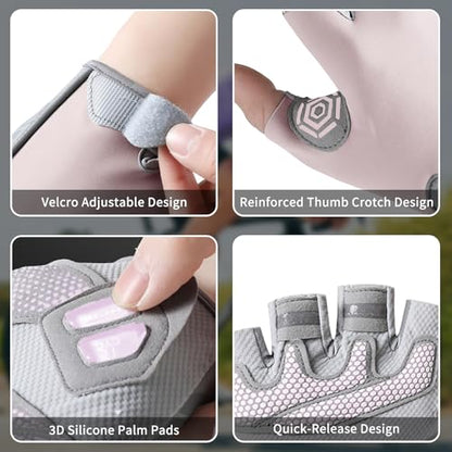 Men's & Women's Fingerless Cycling Gloves - Gel Padded, Anti-Slip Grip for Mountain Road Bike Riding, MTB, Workout & Training, Breathable & Adjustable Biking Gloves - color: Pink