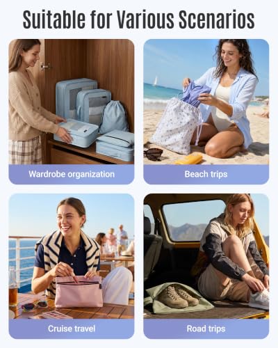 LIGHT FLIGHT 8 Set Packing Cubes for Travel, Durable Travel Essentials for Cruish Ship, Suitcase Organizer Packing Bags (8-Pack 1L+2M+1S+1Shoe bag+2Toiletry Bags+1Laundry Bag) - color: Coffee Brown