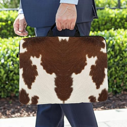 15-Inch Laptop Sleeve – Stylish, Lightweight, Shockproof, Water-Resistant Case for Lenovo, HP, Dell, Asus Notebooks - Brown and White Cowhide - color: Brown and White Cowhide