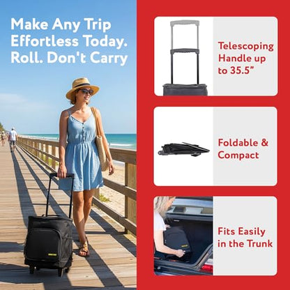 Ultra Compact Cooler Smart Cart with Wheels - Collapsible Insulated Cooler Bag - Foldable Travel Cooler 36 Cans - Leak Proof Trolley - Black - color: Black
