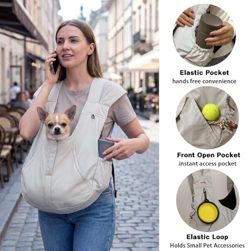 Dog Sling Carriers for Small Dogs, Hands Free Front Pet Carrier with Bottom Support, Adjustable Shoulder Straps, Breathable Dog Backpack Carrier for Travel Hiking Walking Anti Anxiety, Grey