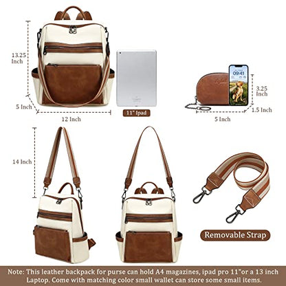 AGLOD Leather Backpack Purse for Women Designer Ladies Shoulder Bag Fashion Faux Work Travel Handbags, beige, brown - color: Kcus22001-beige-brown