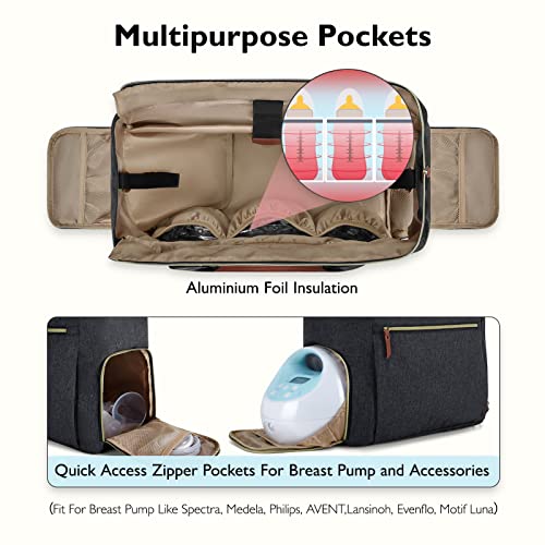 mommore Breast Pump Bag Diaper Tote Bag with 15 Inch Laptop Sleeve Fit Most Breast Pumps Like Medela, Spectra S1,S2, Evenflo - color: Dark-grey
