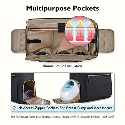mommore Breast Pump Bag Diaper Tote Bag with 15 Inch Laptop Sleeve Fit Most Breast Pumps Like Medela, Spectra S1,S2, Evenflo - color: Dark-grey
