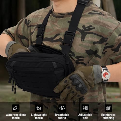 Tactical EDC Chest Bag Utility Molle Chest Rig Pouch with CCW Compartment Adjustable Strap Outdoor Chest Pack - color: Black