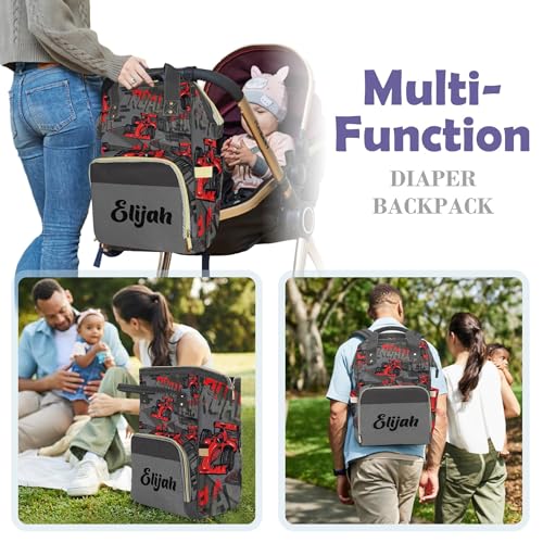 Custom Diaper Bag with Name, Personalized School Bag for Boys Red Car Pattern, Monogram Nappy Backpack with Thermal Pockets for Adults, Large Capacity Waterproof Diaper Bag, Travel Gifts - color: Red Car