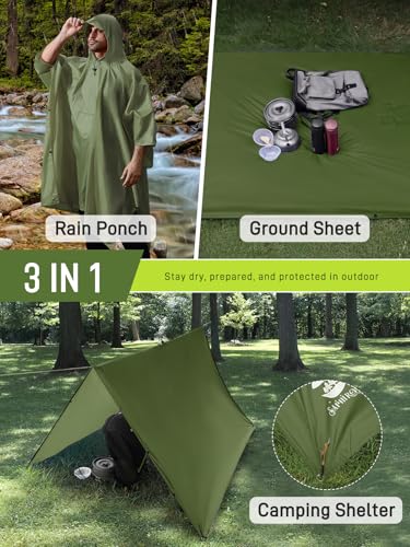 SaphiRose Extra Thick Hooded Rain Poncho Double Layer Waterproof Raincoat Jacket for Men Women Adults - color: Green