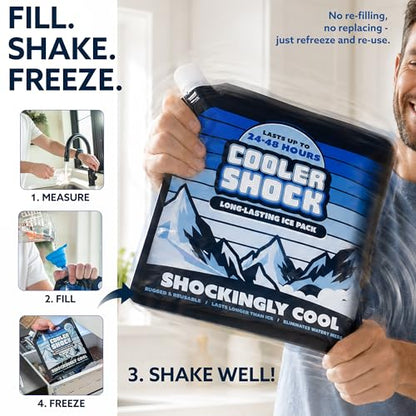 Cooler Shock Reusable Ice Packs for Cooler - Long Lasting Cold Freezer Packs for Coolers and Lunch Boxes - Cooler Ice Packs for Camping Gear, Fishing, Road Trips, Beach Must Haves - style: Large - With Handle - 3pk