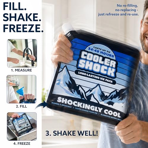 Cooler Shock Reusable Ice Packs for Cooler - Long Lasting Cold Freezer Packs for Coolers and Lunch Boxes - Cooler Ice Packs for Camping Gear, Fishing, Road Trips, Beach Must Haves - style: Medium - 4pk