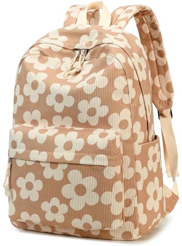 Bluboon School Backpack Set Girls Womens Laptop Bookbag Casual Daypack Fits 15 inch Laptop with Lunch Tote Bag and Pencil Bag - color: Beige Flower Brown Base