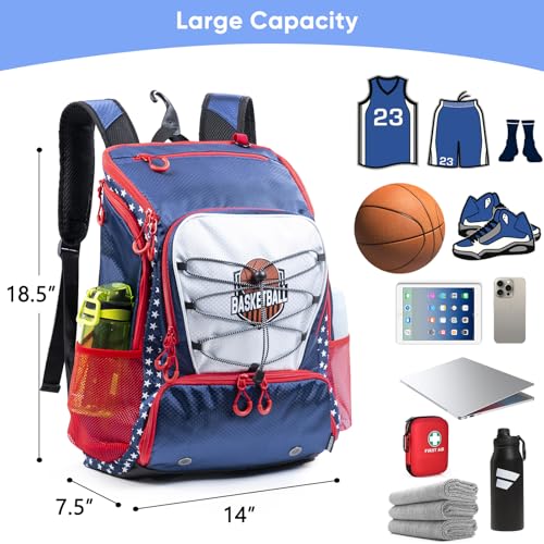 Basketball Bag Backpack with Ball Compartment & Shoe Pocket – Gym Bag for Basketball, Soccer, Football, Volleyball – Large Capacity Athletic Backpack for Youth & Adults, Basketball Gifts - color: Navy