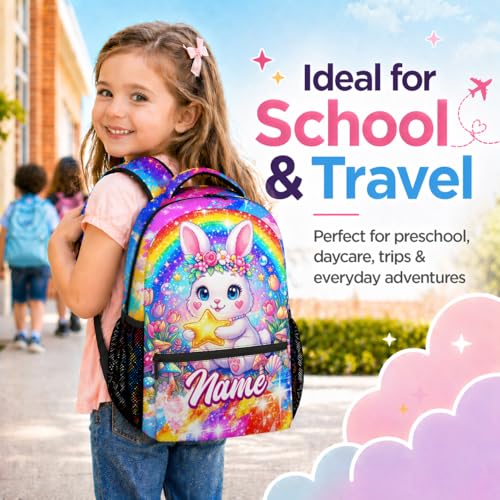 Kids Bookbag Personalized Bunny Backpack for Girls - Large Capacity School Backpack for Kindergarten Primary, Custom Name Back to School Bag (17 Inch) - color: Yellow