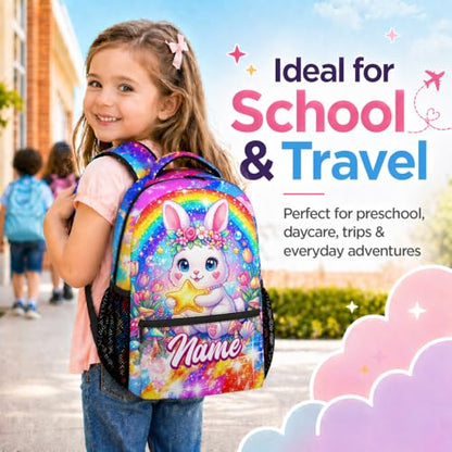 Kids Bookbag Personalized Bunny Backpack for Girls - Large Capacity School Backpack for Kindergarten Primary, Custom Name Back to School Bag (17 Inch) - color: Yellow