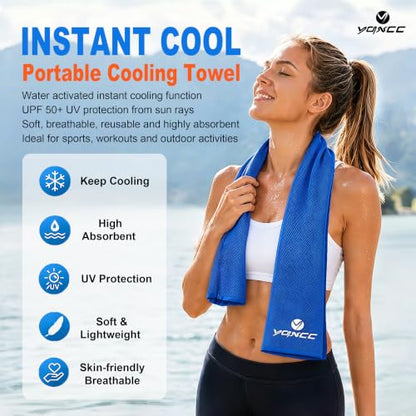 YQXCC 4 Pack Cooling Towels (47"x12"), Ice Cool Neck Towel, Soft Breathable Microfiber for Yoga, Golf, Gym, Running, Camping & Hot Weather - color: Light Blue/Dark Blue/Light Gray/Dark Gray
