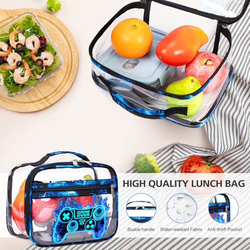 DIGOBAY 3PCS Cool Luminous Clear Backpack for Boys Kids, Gamer Clear Bookbag for School, See Through PVC Transparent Backpacks with Lunch Bag Pencil Case, Backpack Heavy Duty for School Stadium - color: Blue Flame