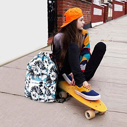 XEYOU Drawstring Sports Backpack Lightweight Gym Yoga Sackpack Shoulder Rucksack Casual Outdoor Daypack for Women and Men | Lightweight - color: Black and White Flower Pattern