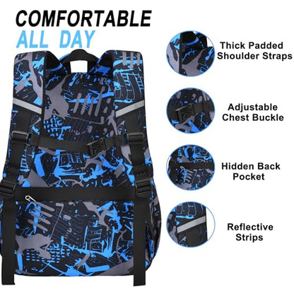 3PCS Kids Backpack Set, School Backpack with Lunch Bag & Pencil Case, Lightweight Waterproof Bookbag for Kids (Gamer Black Blue) - color: Gamer Black Blue