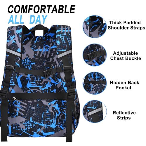 3PCS Kids Backpack Set, School Backpack with Lunch Bag & Pencil Case, Lightweight Waterproof Bookbag for Kids (Gamer Black Blue) - color: Gamer Black Blue